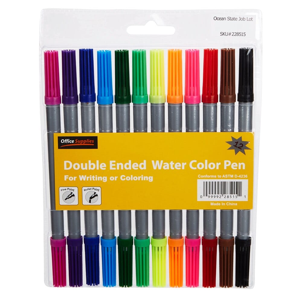 Office Supplies Double Ended Water Color Pens, 12 Piece