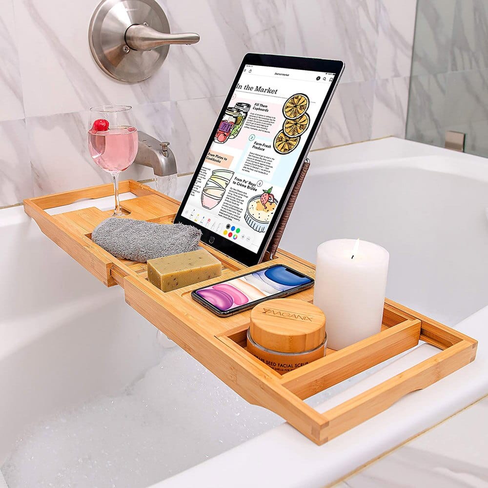 Homemaid Living Luxury Expandable Bamboo Bathtub Tray, Natural