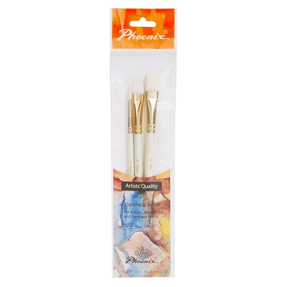 Phoenix Artists' Quality Synthetic Bristle Brushes, 3 Count
