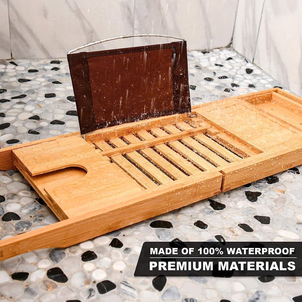 Homemaid Living Luxury Expandable Bamboo Bathtub Tray, Natural