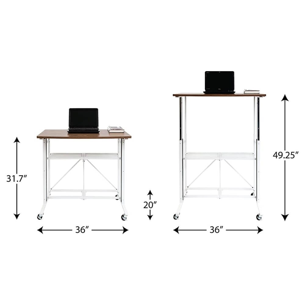Origami Folding Stand Up Desk with Rolling Wheels, White