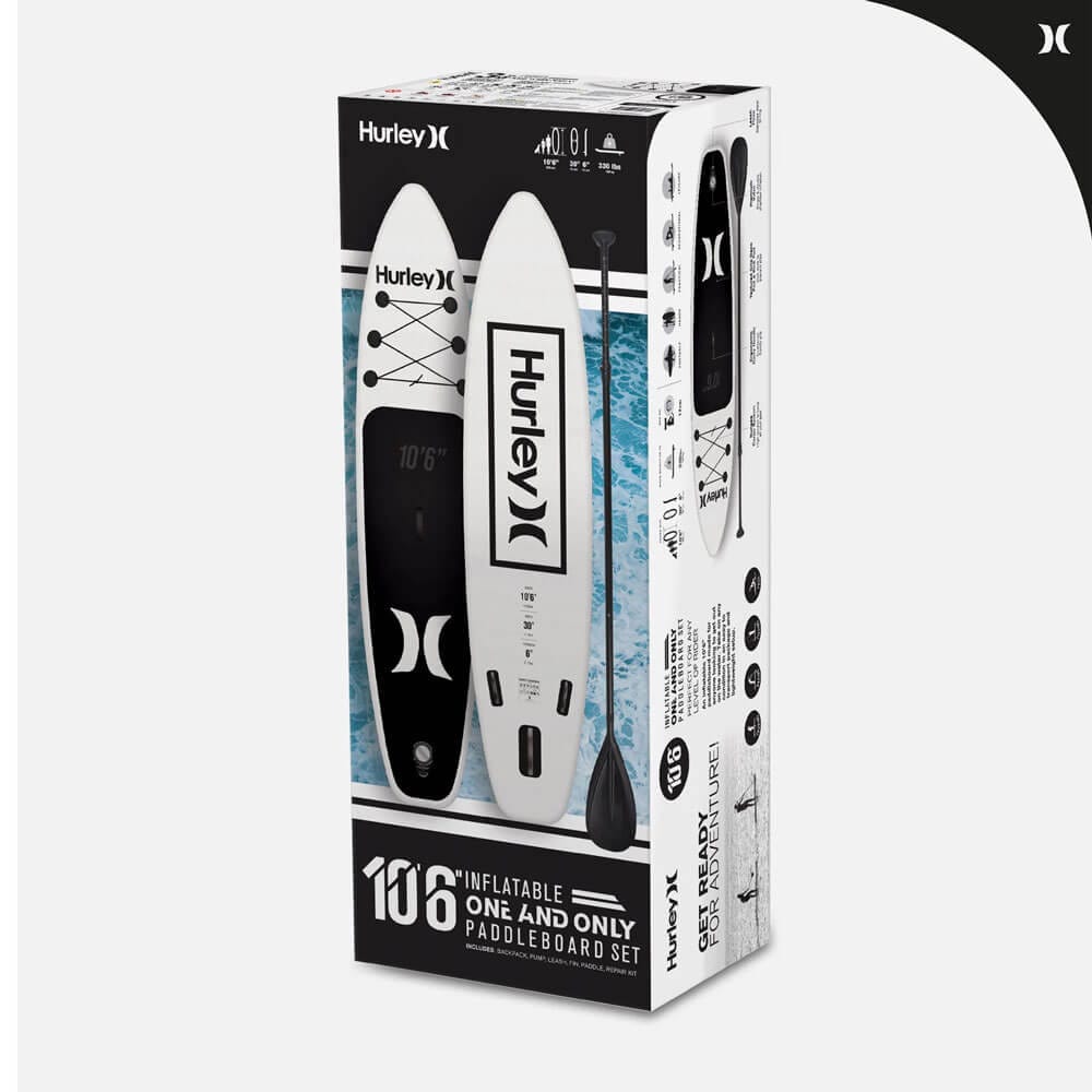 Hurley One and Only 10'6" Inflatable Stand Up Paddle Board Kit, White/Black