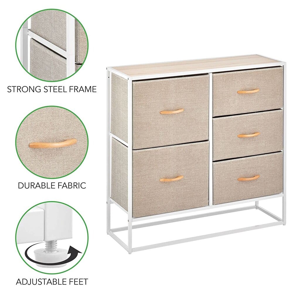 mDesign Tall Modern 5-Drawer Storage Dresser Unit, Linen