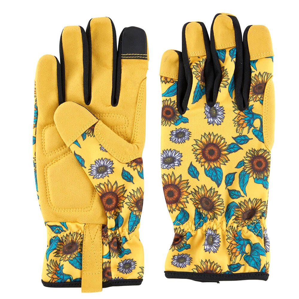 Garden Grove Women's Cushioned Palm Synthetic Leather Yellow Floral Garden Glove