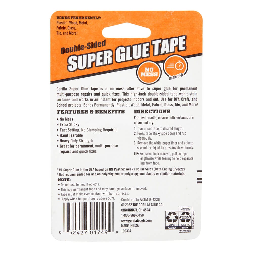 Gorilla Double-Sided Super Glue Tape, 8 yds