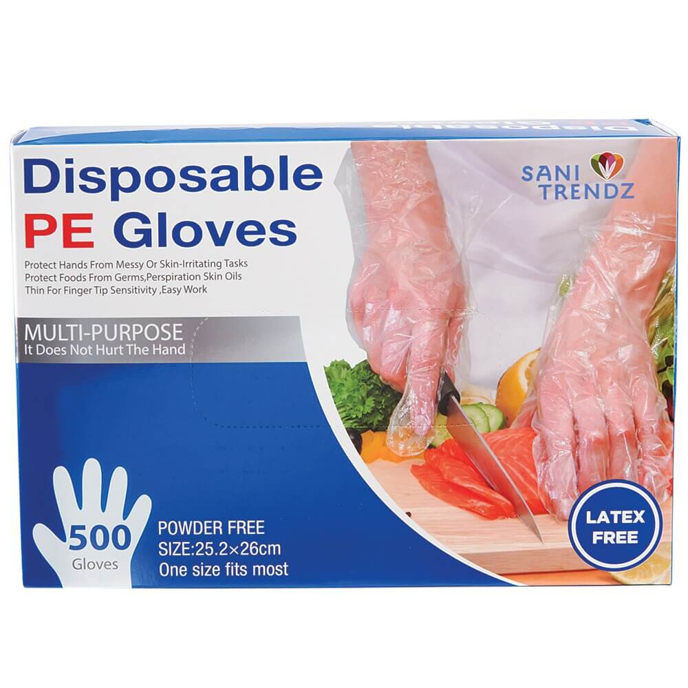 Disposable Multi-Purpose Latex Free PE Gloves, 500 Count