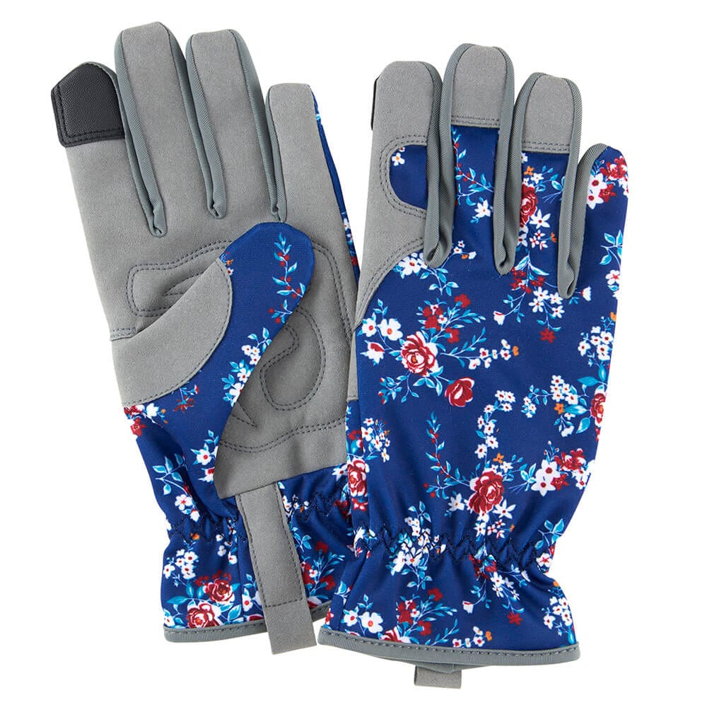 Garden Grove Women's Cushioned Palm Synthetic Leather Blue Floral Garden Glove