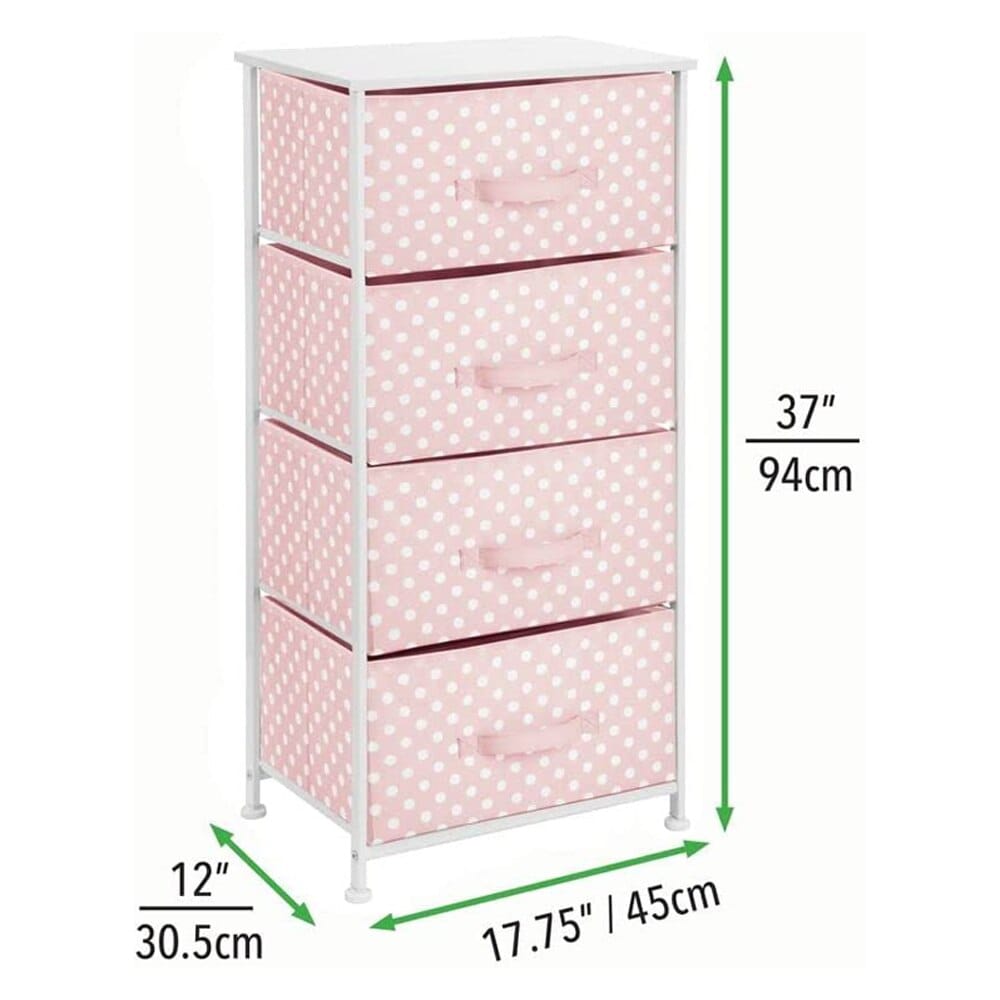 mDesign 4-Drawer Storage Tower, Pink/White Polka Dot