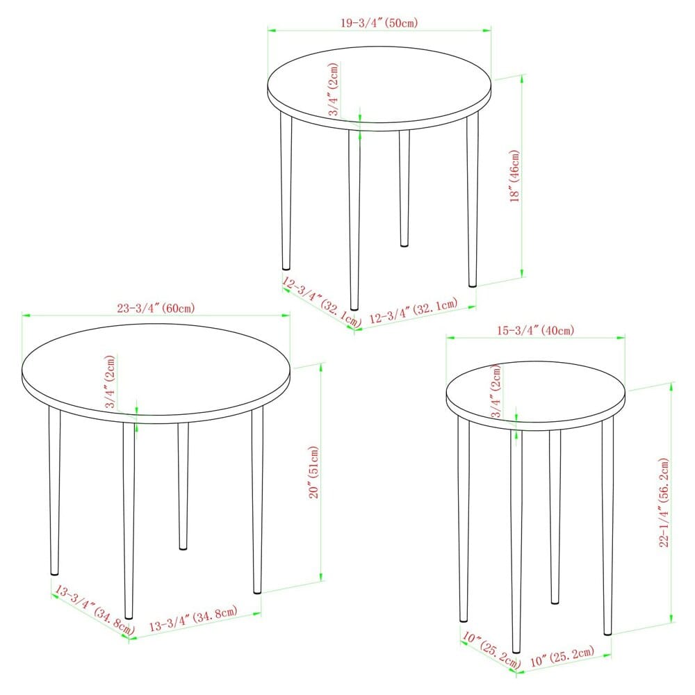Walker Edison 3-Piece Round Nesting Coffee Table Set, Set of 3
