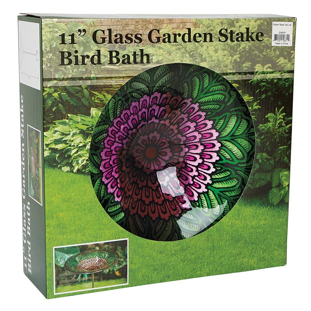 Glass Garden Stake Bird Bath, 11"