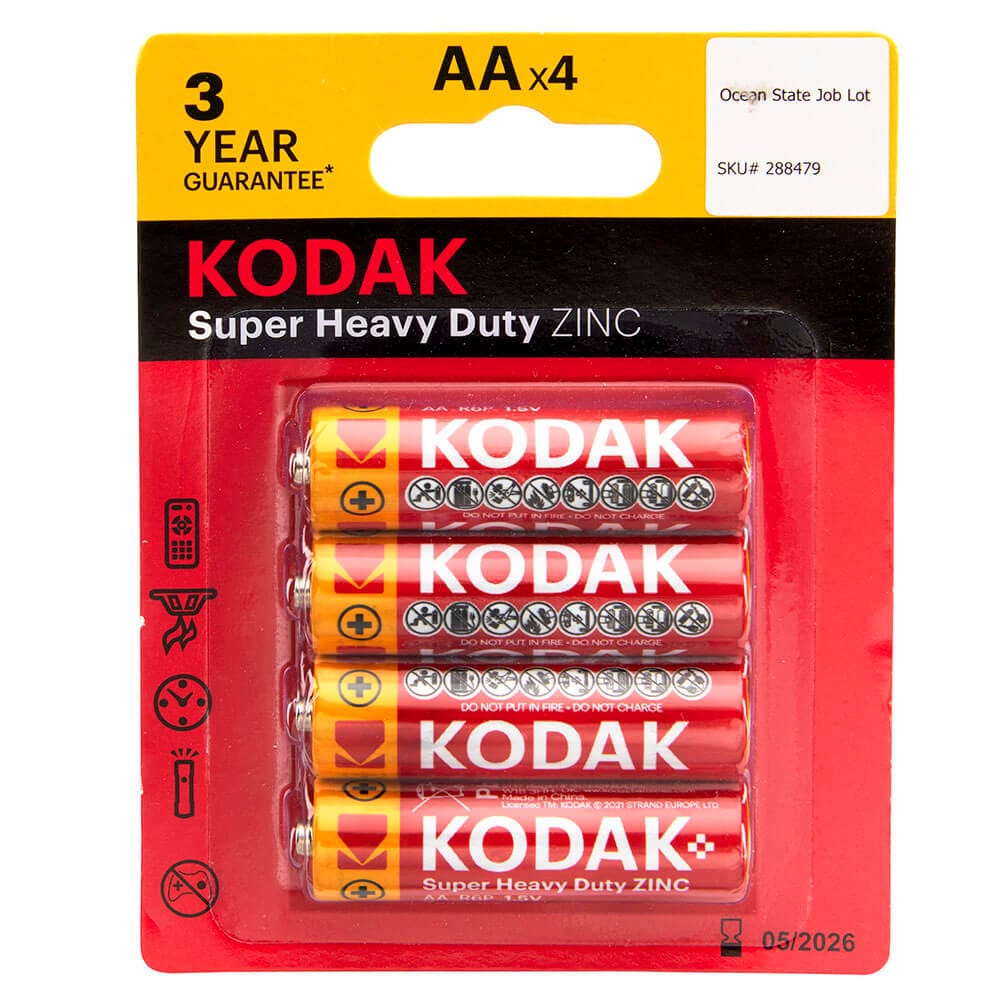 Kodak Super Heavy-Duty Zinc AA Batteries, 4 Count
