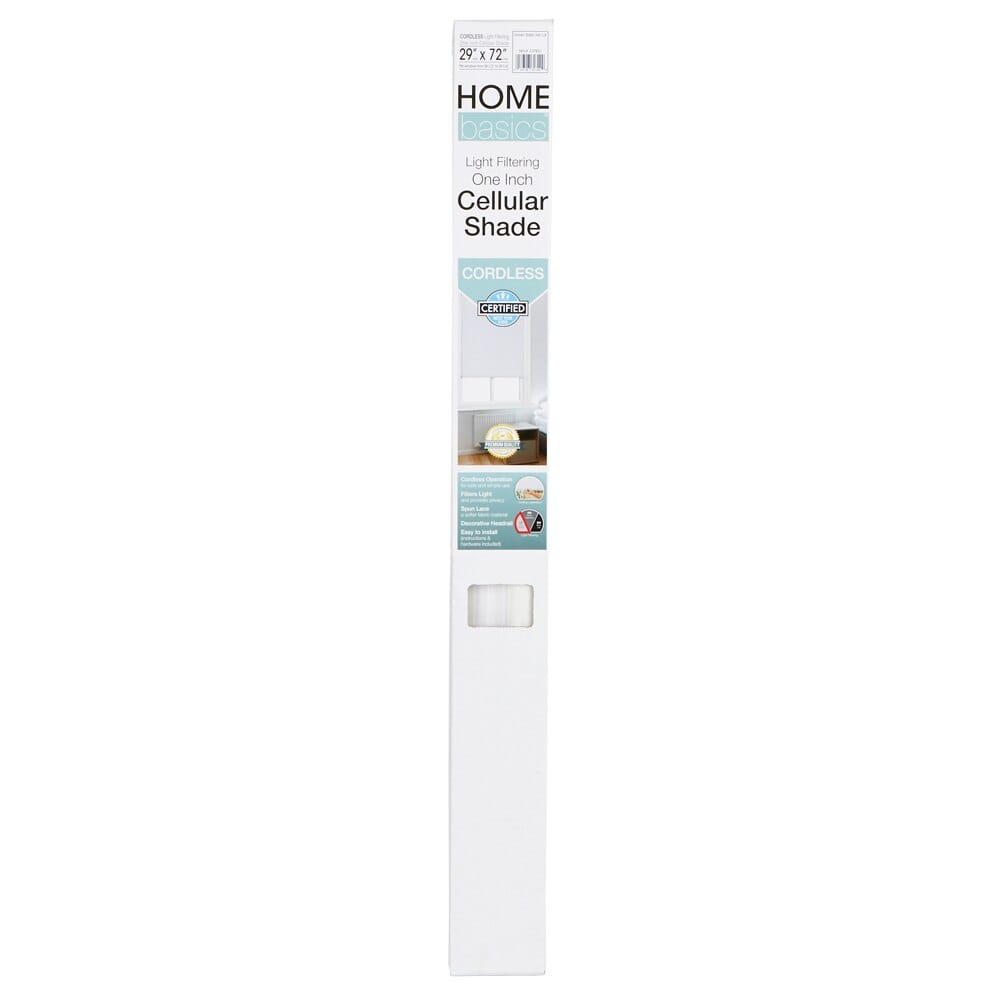 Home Basics Cordless Light Filtering 1" Cellular Shade, White, 29" x 72"