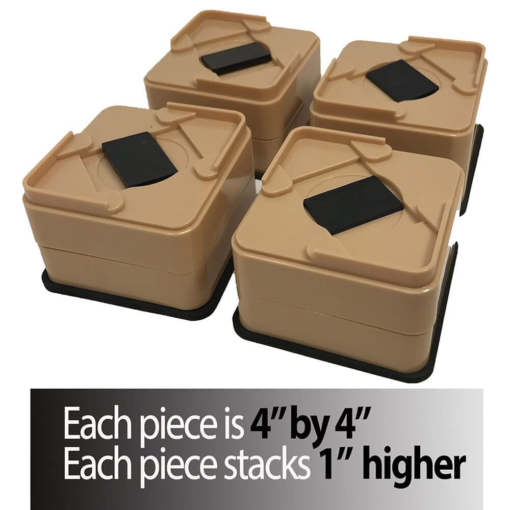 iPrimio 4-Inch Lift Stackable Bed Risers for Caster Wheels, Set of 8, Brown