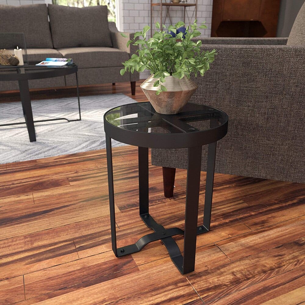 Southern Enterprises Dexlina Outdoor End Table with Glass Top