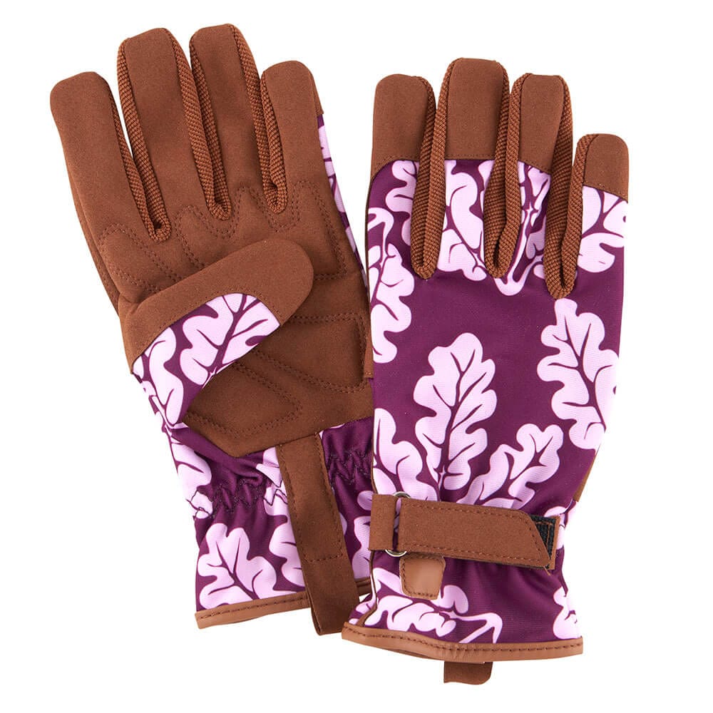 Garden Grove Women's Cushioned Palm Synthetic Leather Burgundy Floral Garden Glove