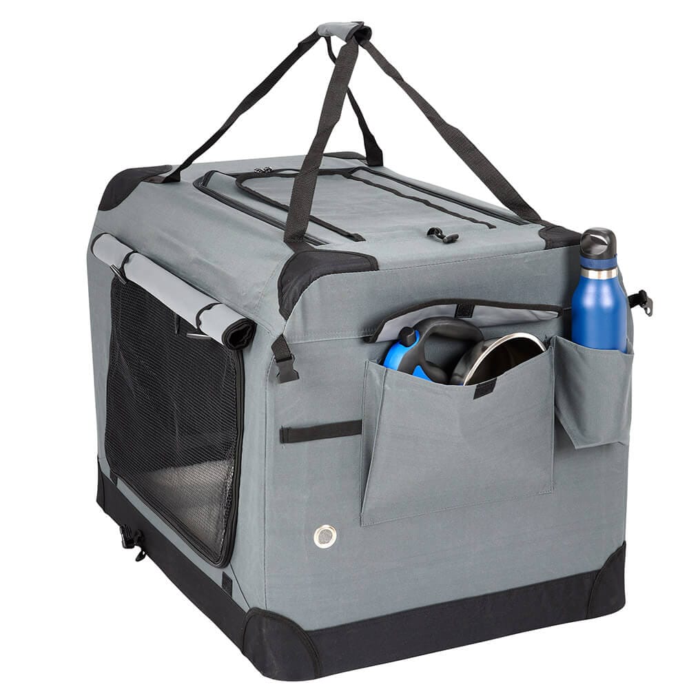 Zampa Medium Portable Pet Crate, 28" x 20.5" x 20.5", Gray/Black