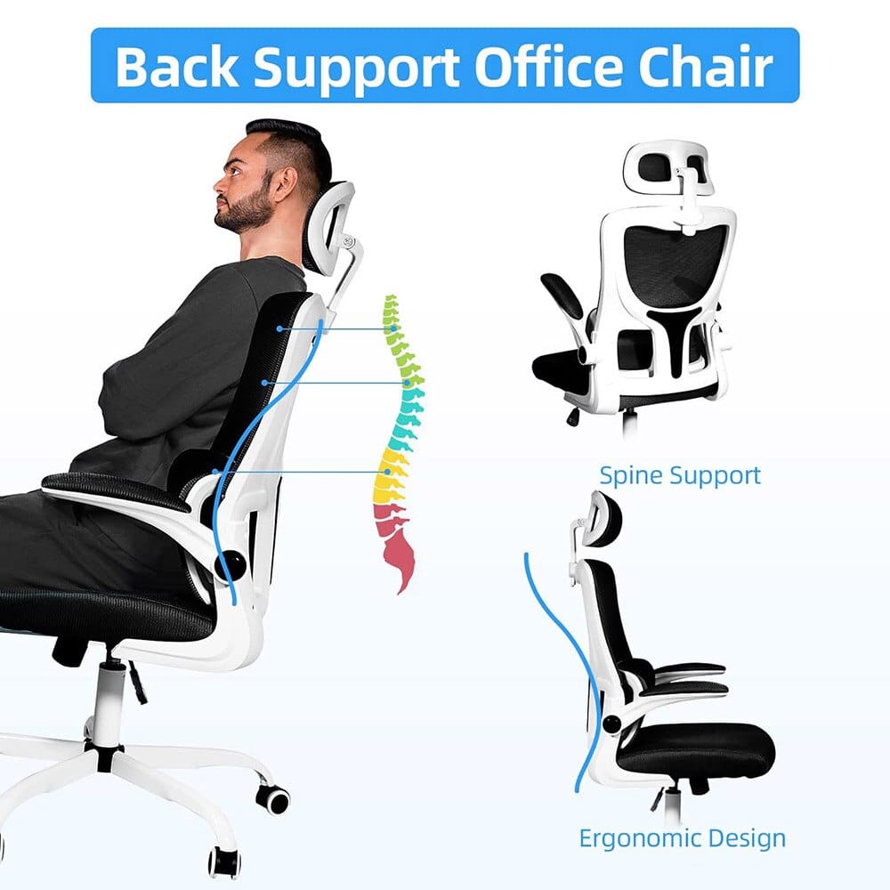 DualThunder Ergonomic Office Chair with Lumbar Support, Black/White