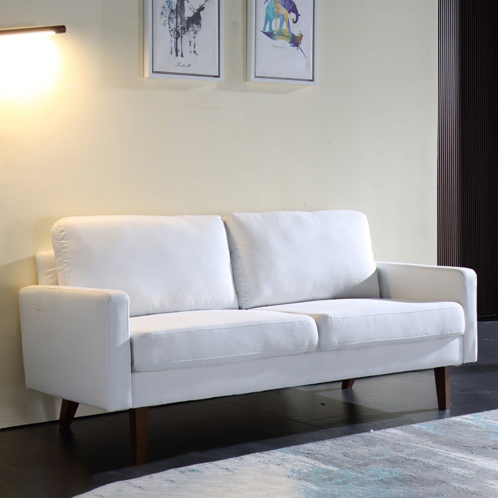 Modern Linen Square Arm Sofa, White