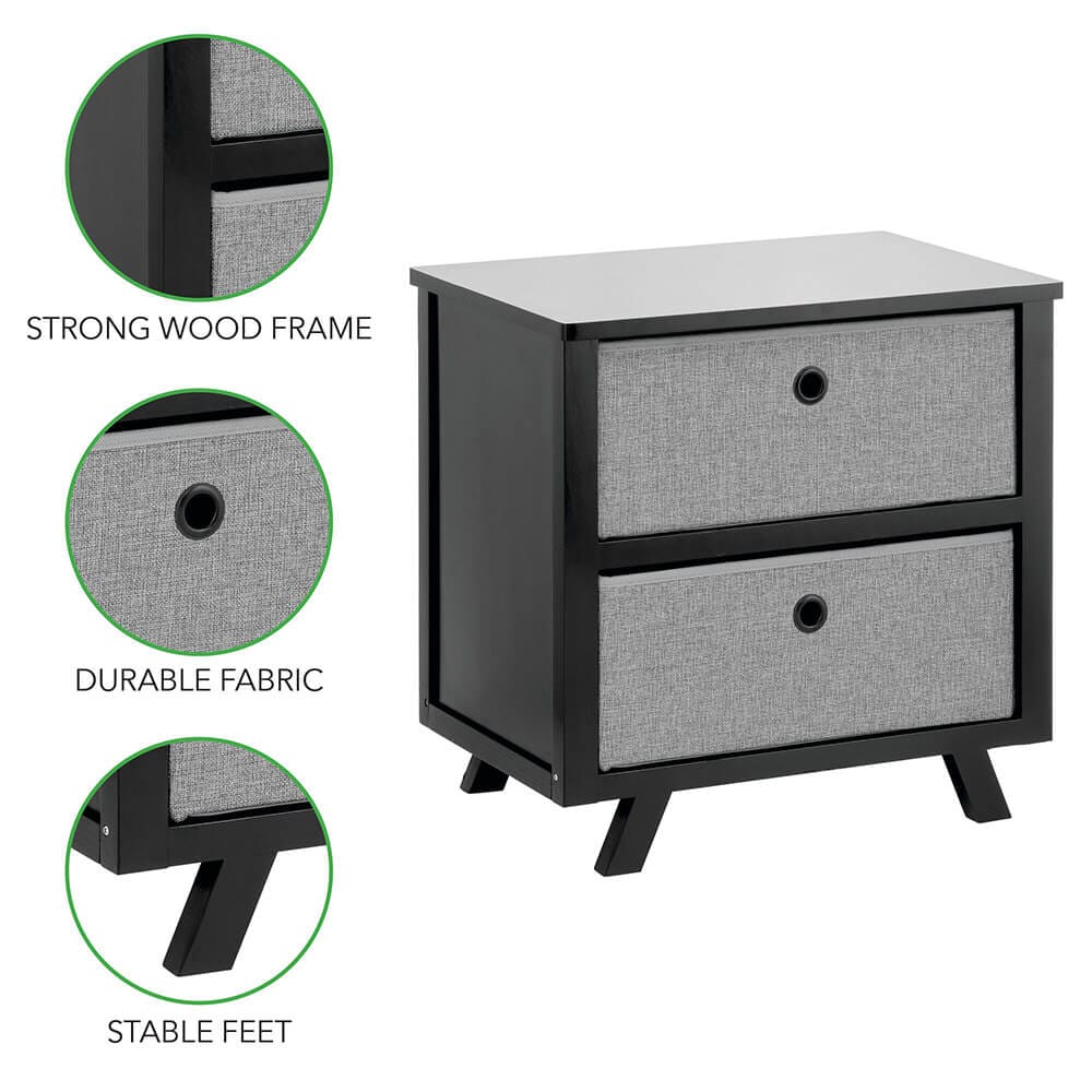 mDesign Mid-Century 2-Drawer Fabric Dresser, Black/Charcoal