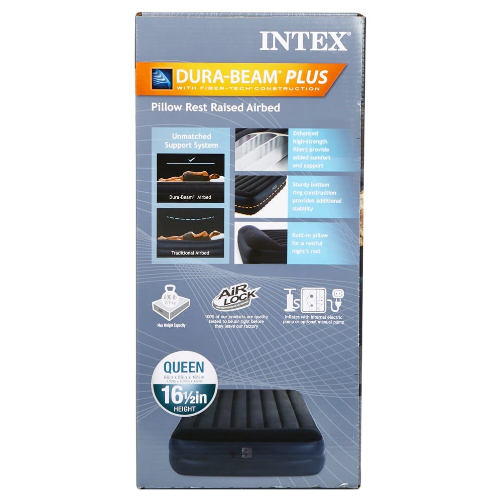 Intex Queen Dura-Beam Pillow Rest Raised Air Mattress with Internal Pump