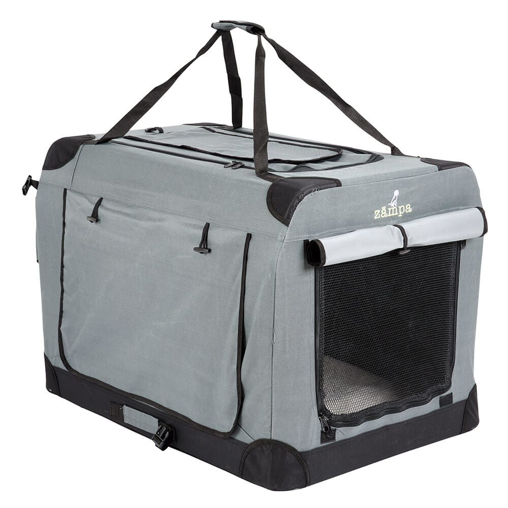 Zampa Medium Portable Pet Crate, 28" x 20.5" x 20.5", Gray/Black