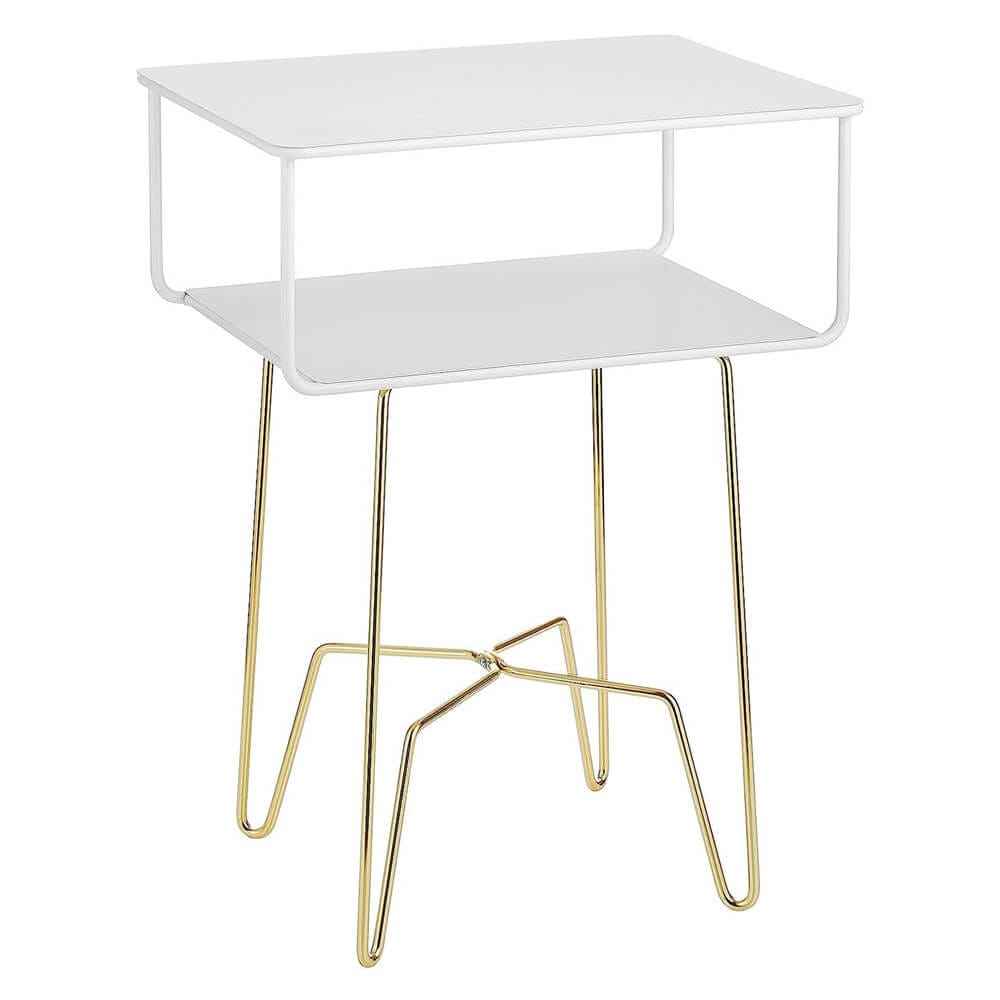 mDesign Modern Industrial Side Table with Storage Shelf, Matte White/Soft Brass
