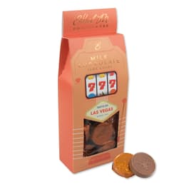 Perfect to give away for any occasion. Grab our foiled Creamy Milk chocolate coins packaged in our Las Vegas slot box.