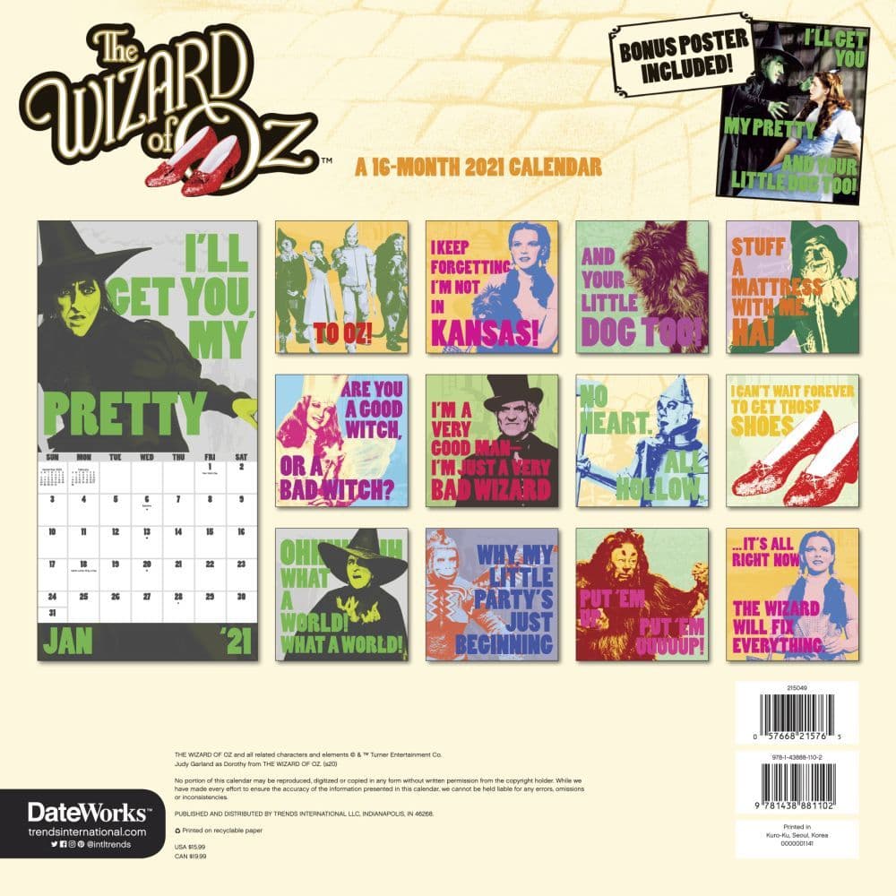2022 Wizard Of Oz Desk Calendar November Calendar 2022