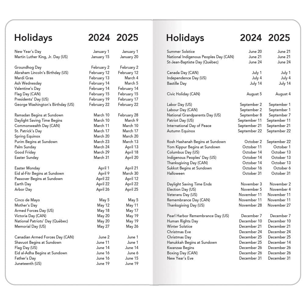 LSU Tigers 2025 Pocket Planner holidays list