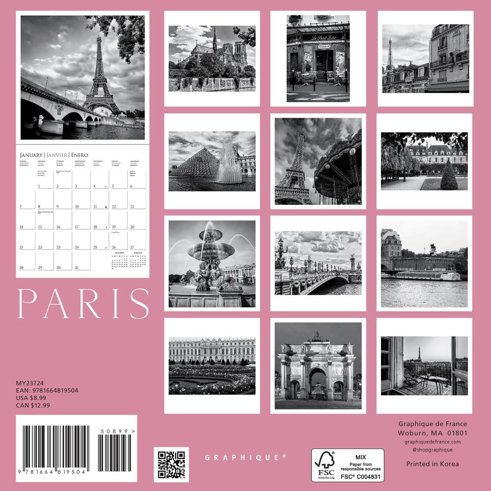 Paris B&amp;W 2024 Mini Wall Calendar First Alternate Image width=&quot;1000&quot; height=&quot;1000&quot;