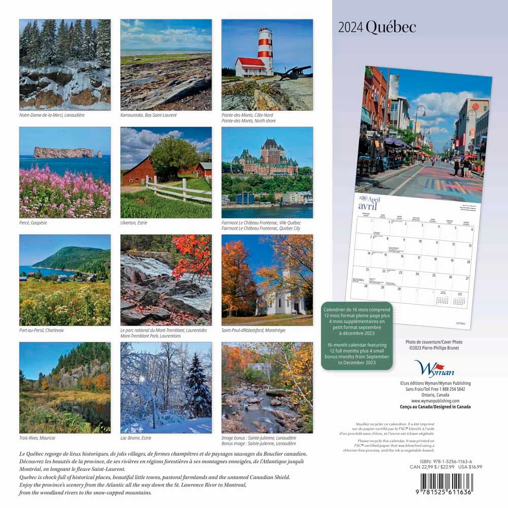 Quebec 2024 Wall Calendar back