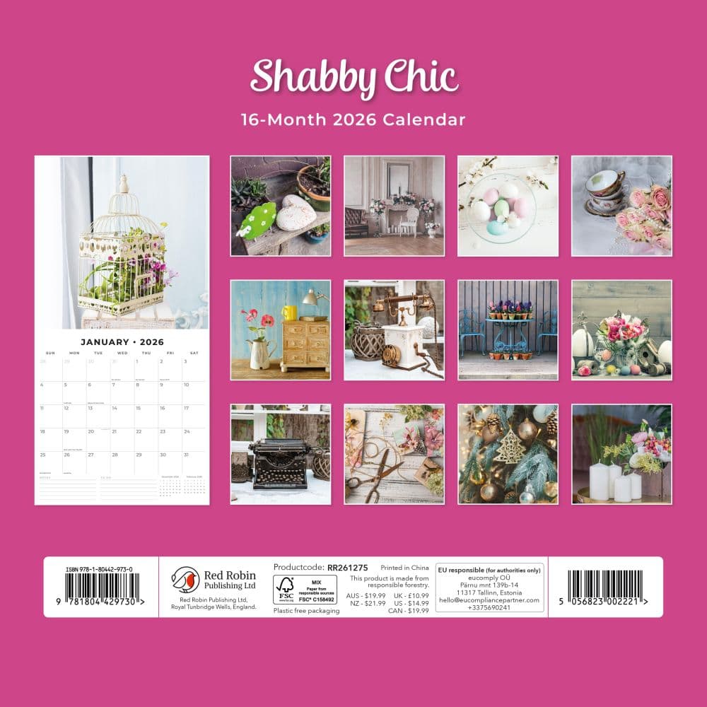 Shabby Chic 2026 Wall Calendar First Alternate image