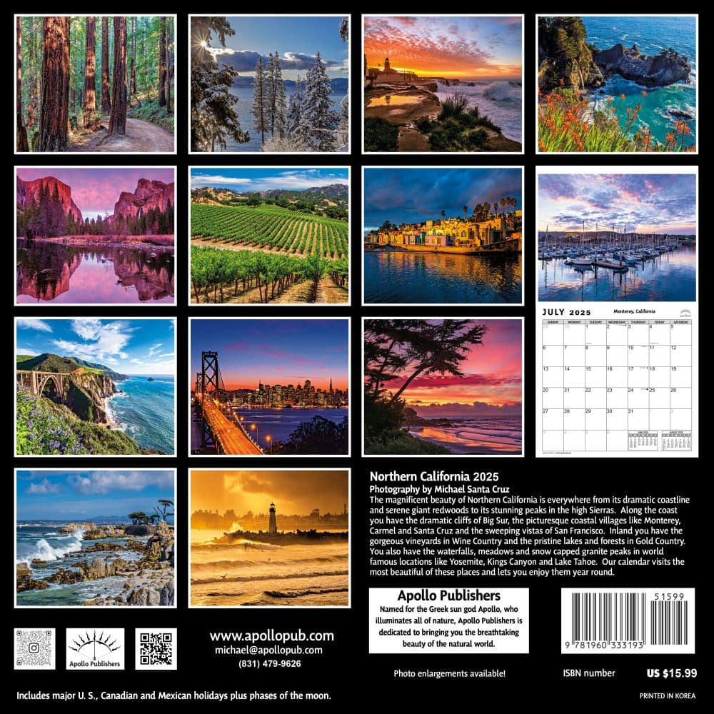 California Northern 2025 Wall Calendar back cover