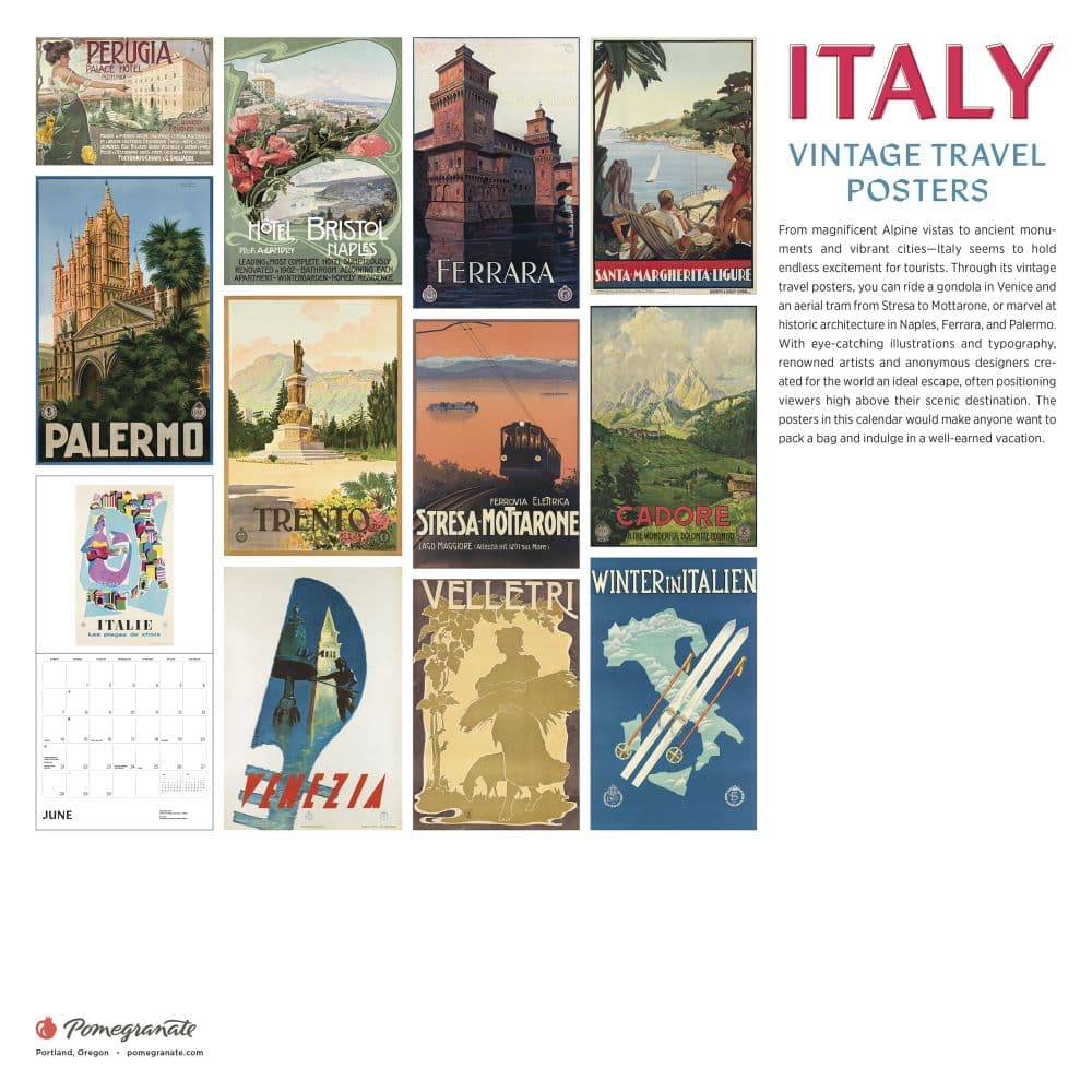 Italy Vintage Travel Posters 2026 Wall Calendar First Alternate Image