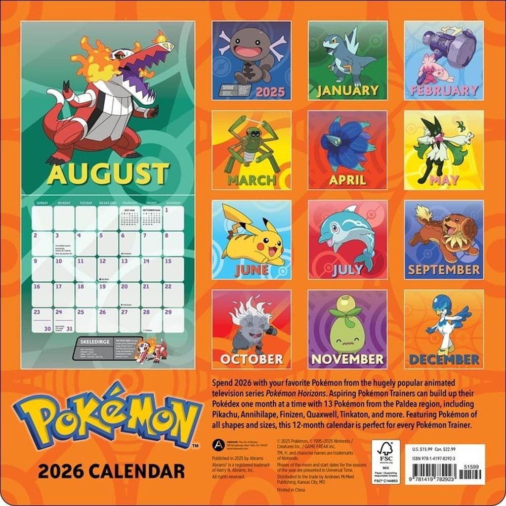 Pokemon 2026 Wall Calendar First Alternate Image