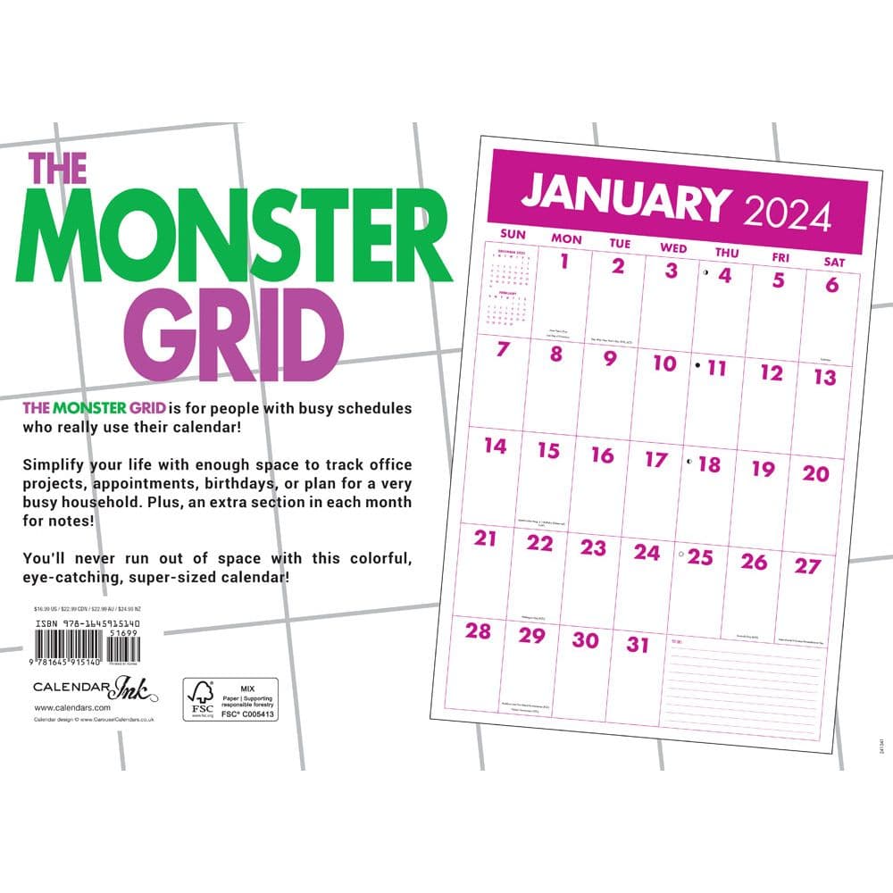 Monster Grid 2024 Wall Calendar