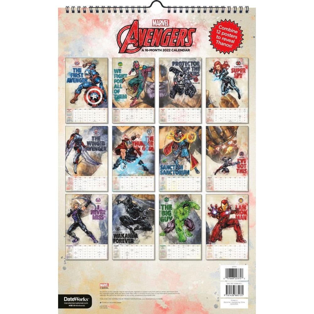 30x30 cm Marvel Avengers Kalender 2022-12 Monate inklusive Poster 