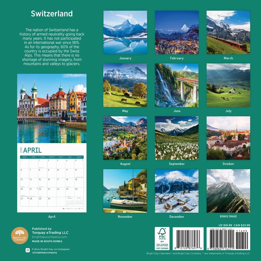 Switzerland 2025 Wall Calendar First Alternate Image width="1000" height="1000"