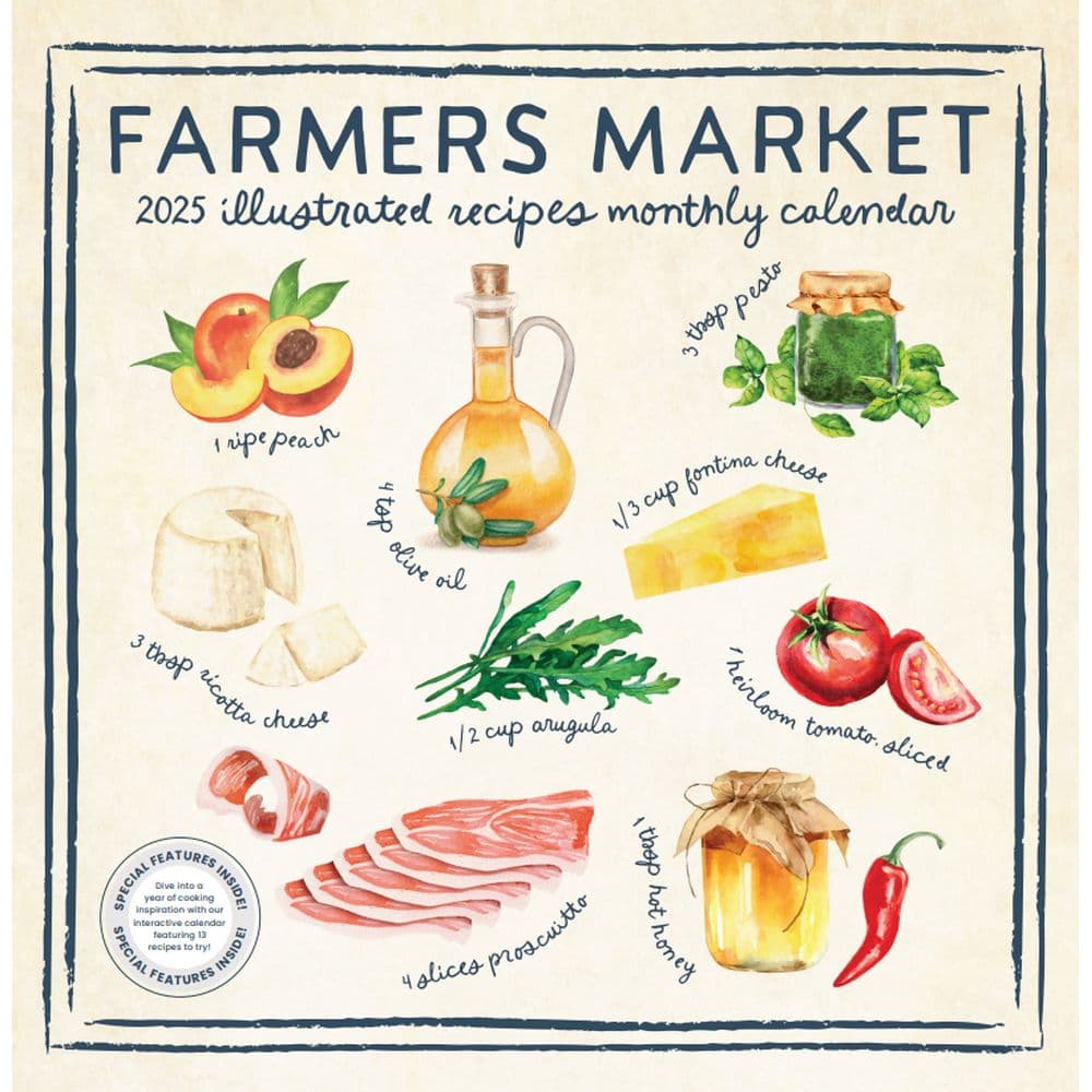 Farmers Market Illustrated Recipes 2025 Wall Calendar