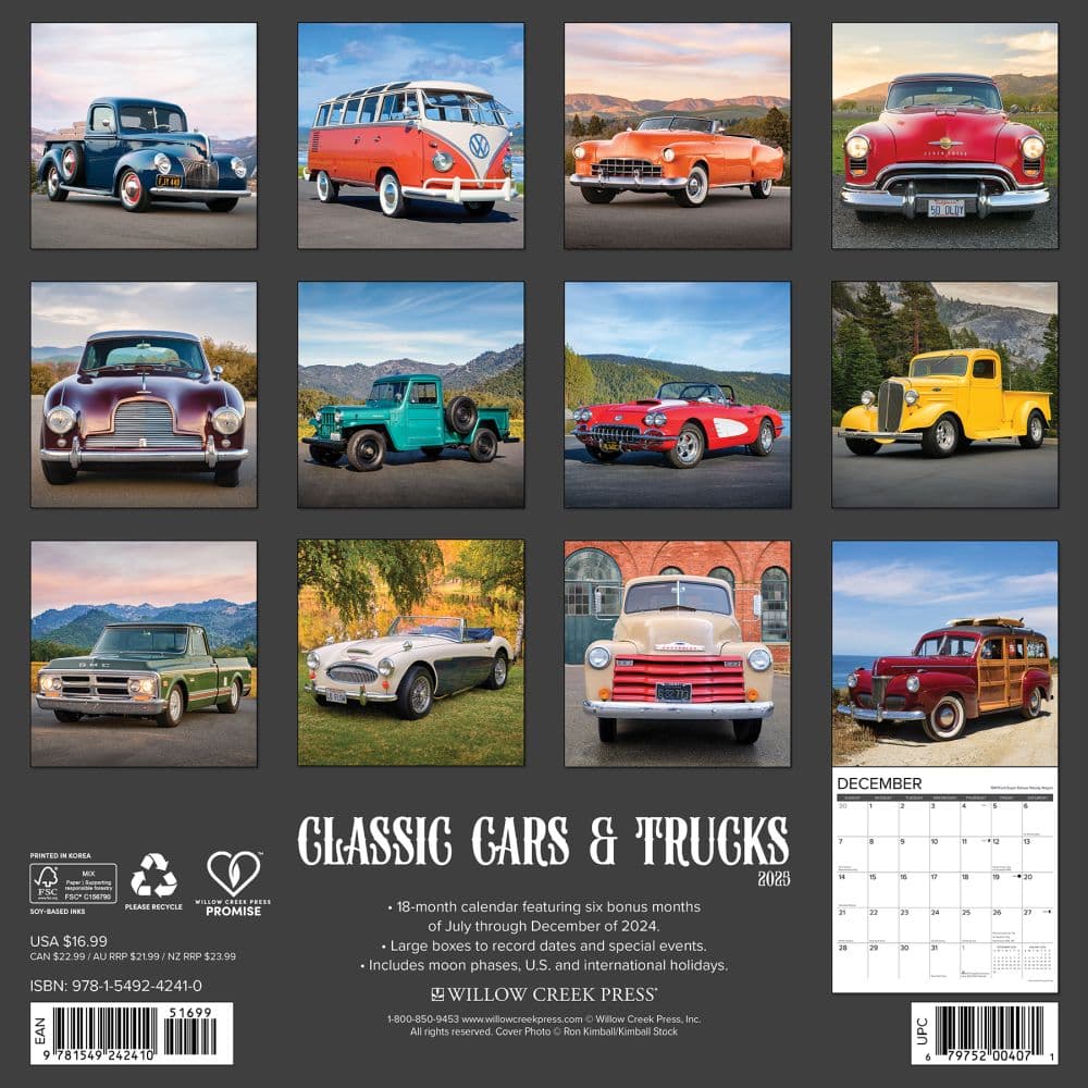 Classic Cars and Trucks 2025 Wall Calendar