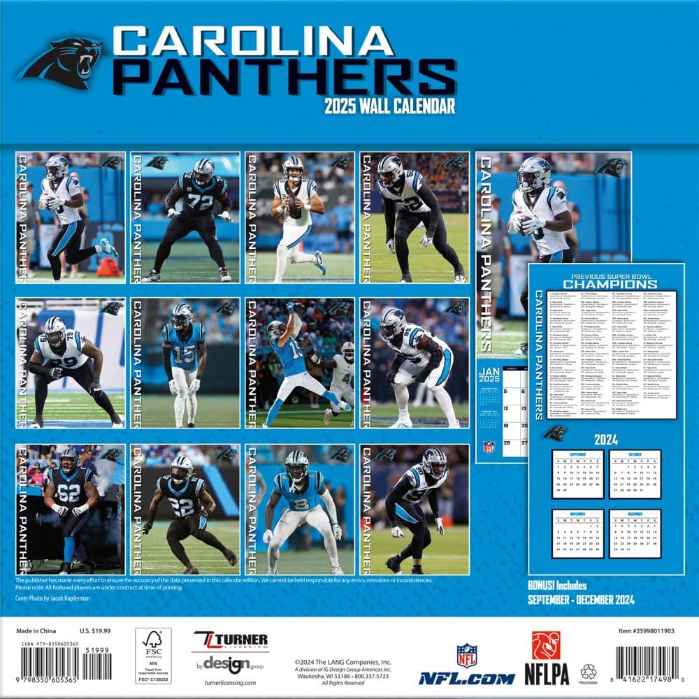 NFL Carolina Panthers 2025 Wall Calendar First Alternate Image width="1000" height="1000"