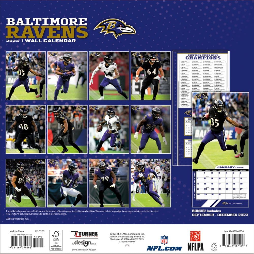 Baltimore Ravens 2024 Mini Wall Calendar