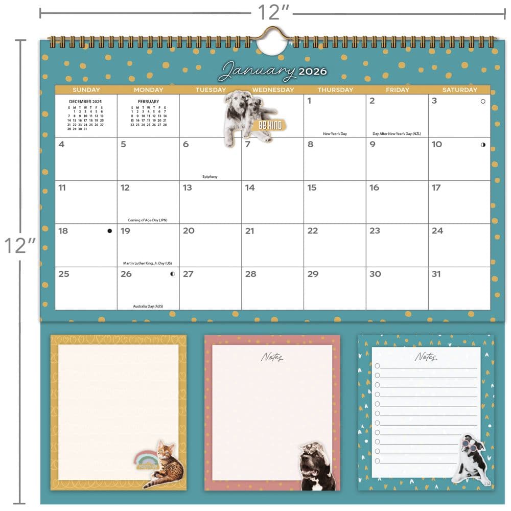 Rachael Hale Loveable Animals 2026 Memomate Spiral Wall Calendar Seventh Alternate Image