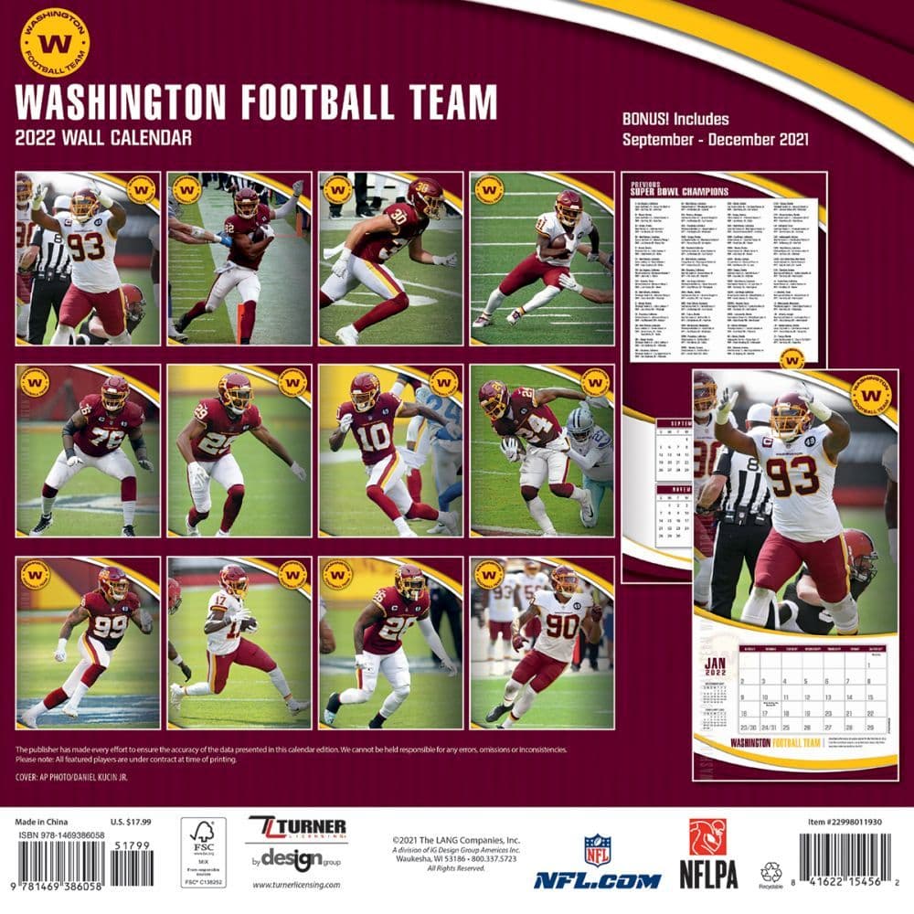 Washington Football Schedule 2022 Washington Football Team 2022 Wall Calendar - Calendars.com