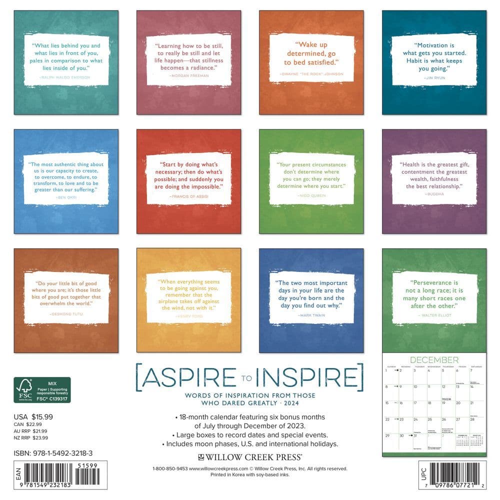 Aspire to Inspire 2024 Wall Calendar