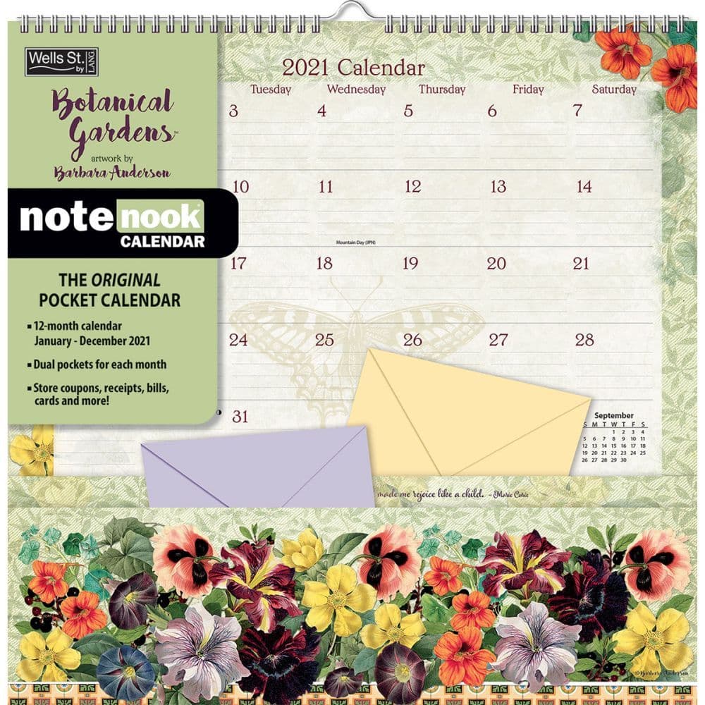 Botanical Gardens Note Nook Pocket Wall Calendar by Barbara Anderson