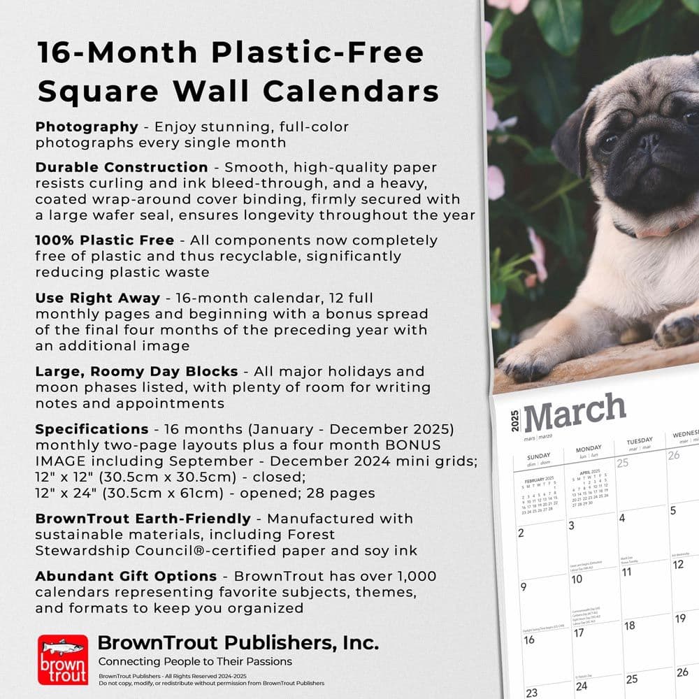 Pug Puppies 2025 Wall Calendar Fifth Alternate Image