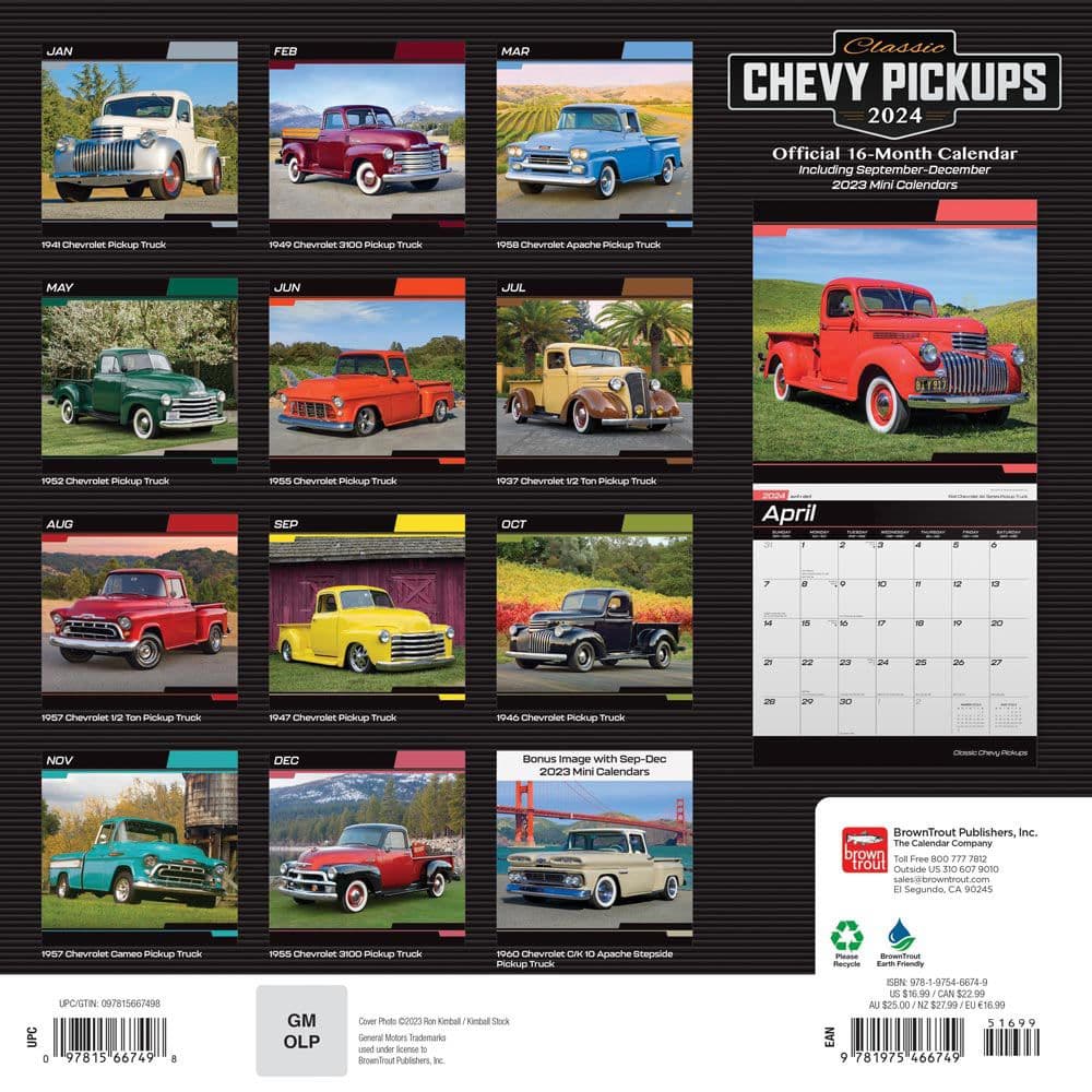Chevy Classic Pickups 2024 Wall Calendar Alternate Image 1