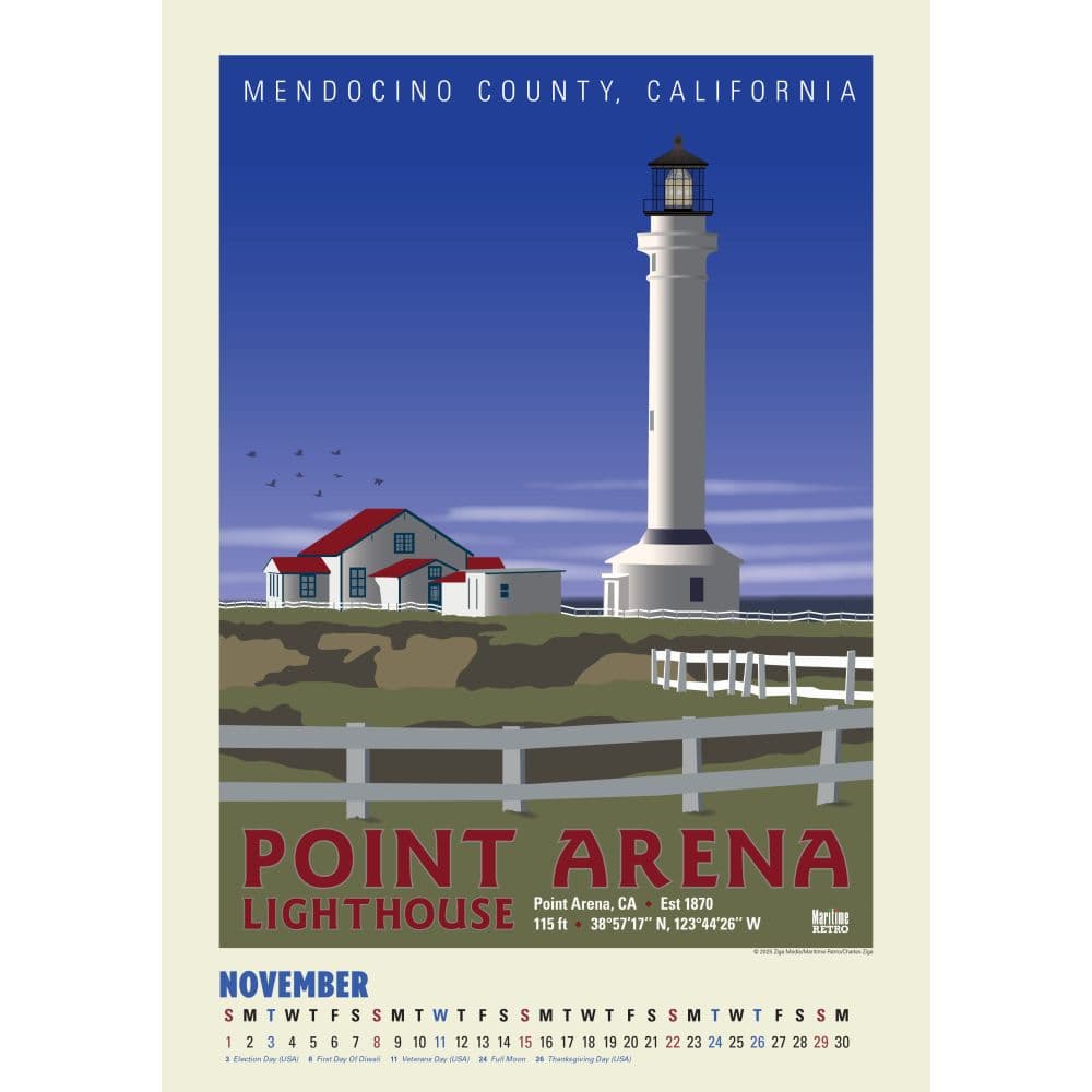 Pacific Northwest Lighthouses Posters 2026 Wall Calendar Third Alternate Image