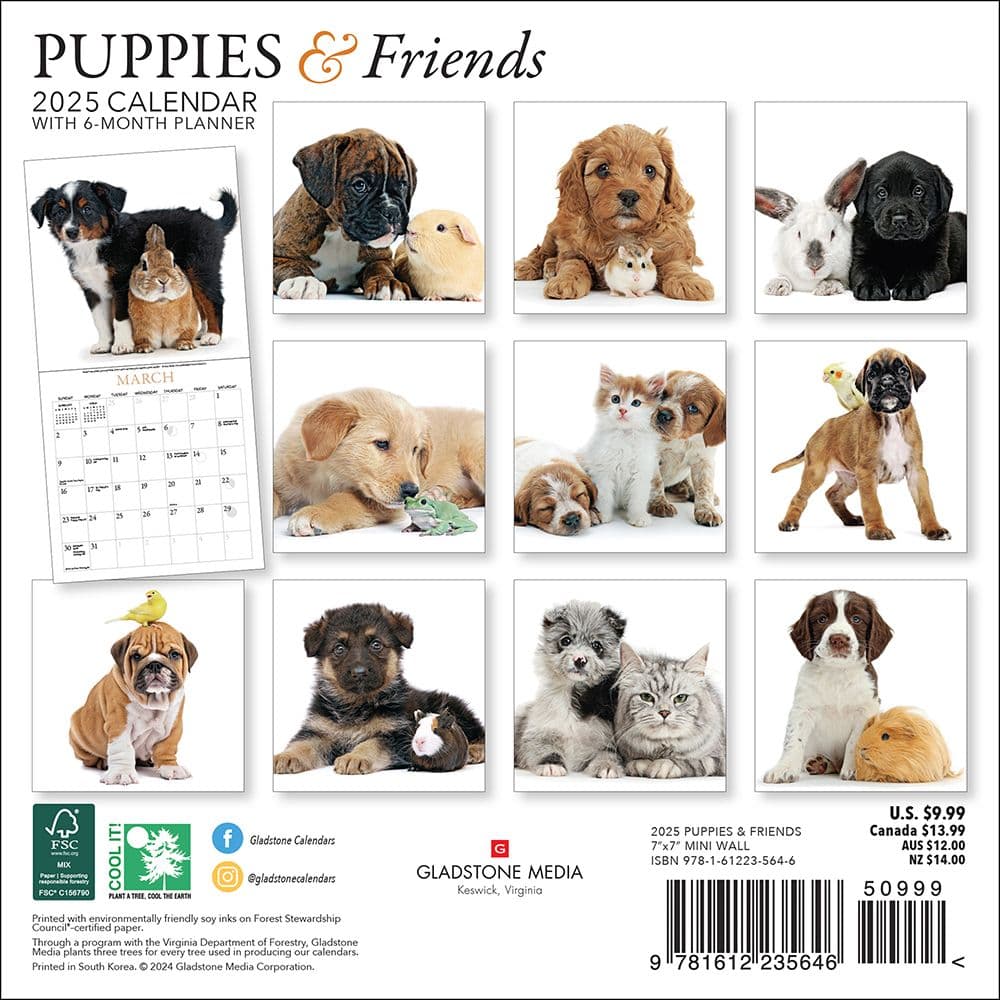 Puppies and Friends 2025 Mini Wall Calendar First Alternate Image width="1000" height="1000"